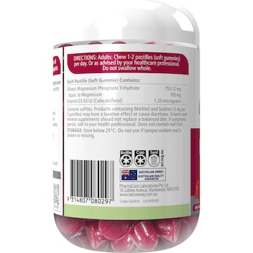 Nature's Way Extra Strength Magnesium Gummies Raspberry Flavour 60 pack