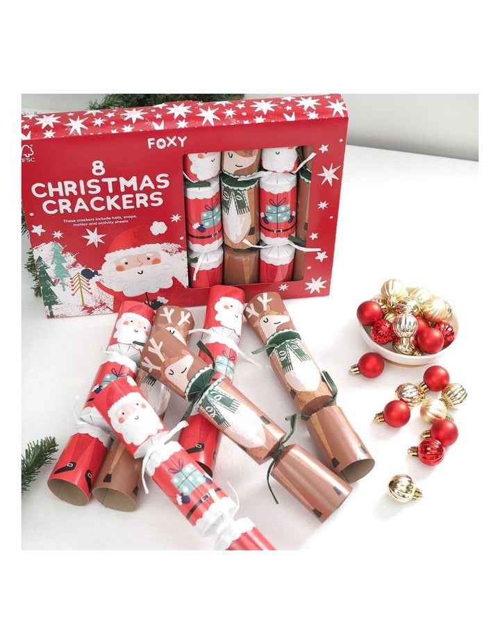 Santa & Reindeer FSC 8 Pack Crackers 25 cm in Red