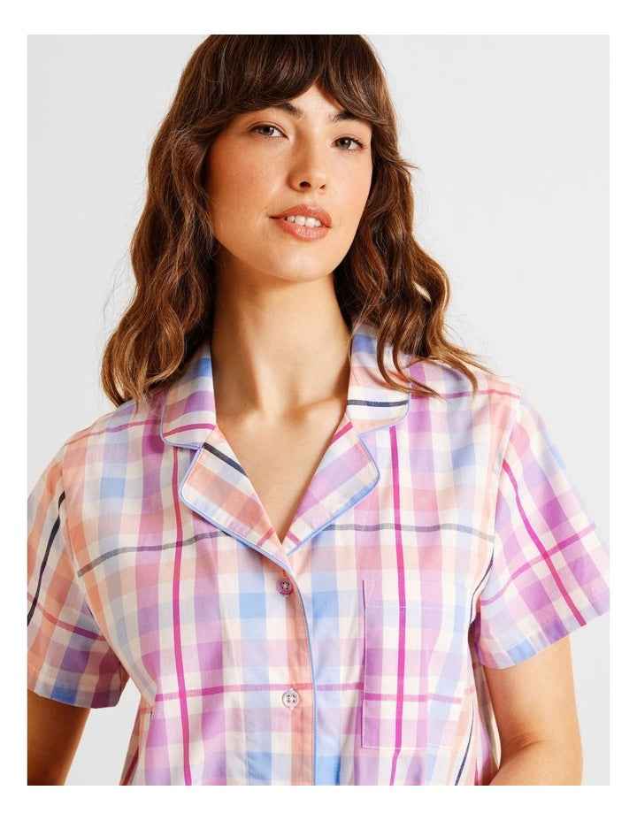 Core Cotton Short Sleeve Short PJ Set in Multi Gingham Print