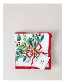 Traditional Christmas Bow Napkin Set of 4 in White/Red