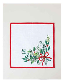 Traditional Christmas Bow Napkin Set of 4 in White/Red