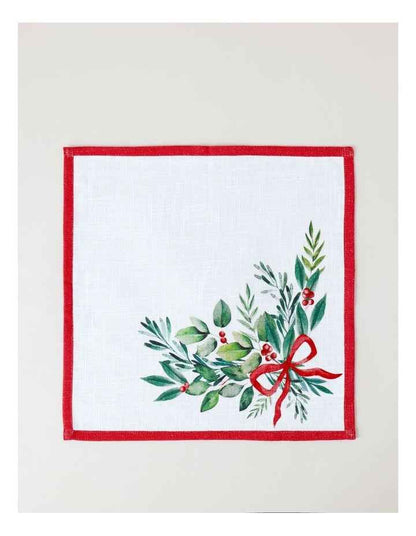 Traditional Christmas Bow Napkin Set of 4 in White/Red