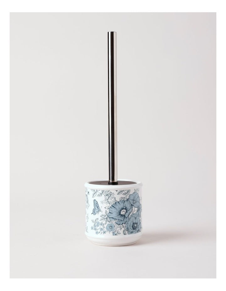 Toile Toilet Brush Holder in Blue