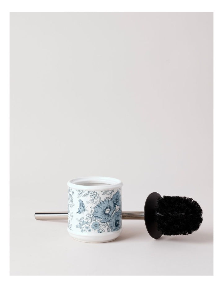 Toile Toilet Brush Holder in Blue