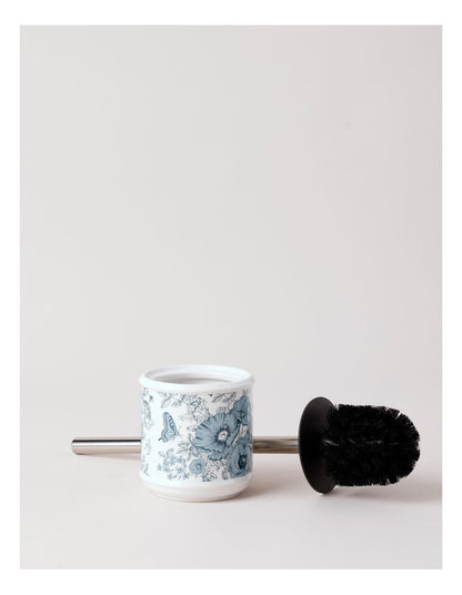 Toile Toilet Brush Holder in Blue
