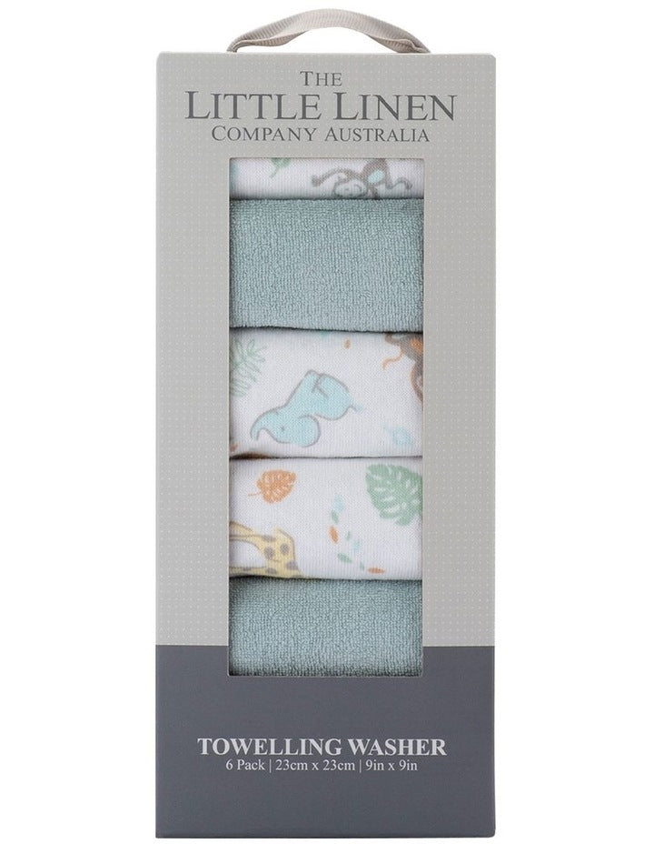 Savannah Giraffe Towelling Wash Cloth 6Pack in Blue