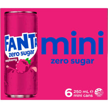 Fanta Raspberry Zero Sugar Soft Drink Mini Cans 250ml x 6 Pack