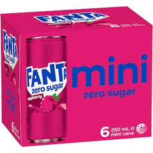 Fanta Raspberry Zero Sugar Soft Drink Mini Cans 250mL x 6 pack