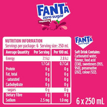 Fanta Raspberry Zero Sugar Soft Drink Mini Cans 250mL x 6 pack