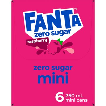 Fanta Raspberry Zero Sugar Soft Drink Mini Cans 250mL x 6 pack