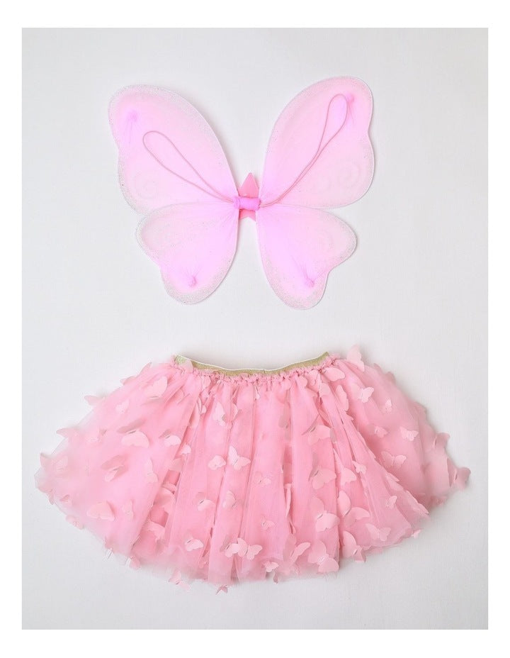 Rainbow Wings and Skirt Set in Pink