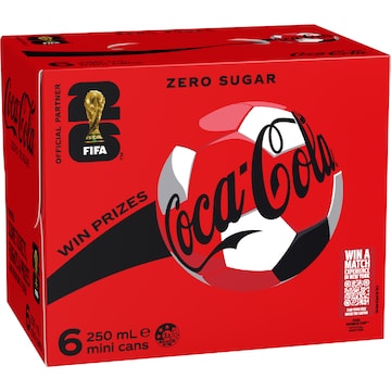 Coca-Cola Zero Sugar Soft Drink Mini Cans 250mL x 6 pack