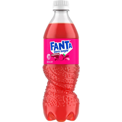 Fanta Raspberry Zero Sugar Soft Drink Bottles 600mL