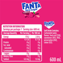 Fanta Raspberry Zero Sugar Soft Drink Bottles 600mL