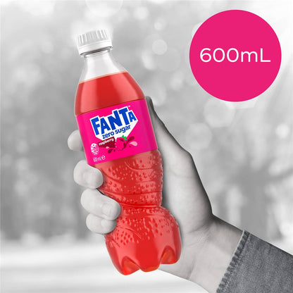Fanta Raspberry Zero Sugar Soft Drink Bottles 600mL