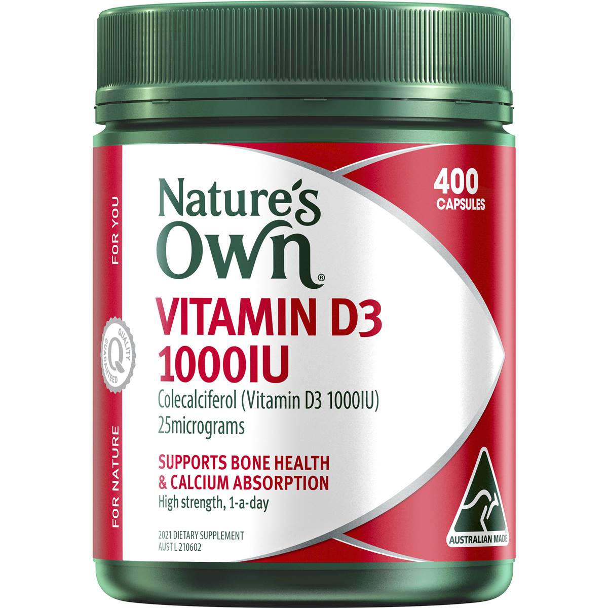 Nature's Own Vitamin d 1000iu d3 Capsules For Bone Health + Immunity 400 Pack