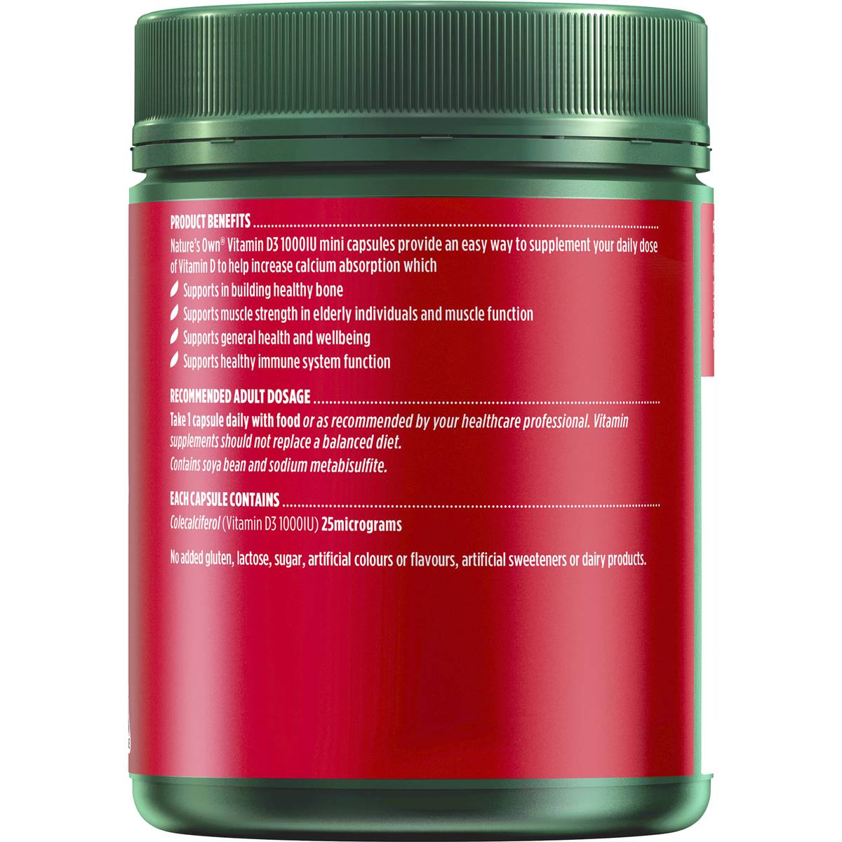 Nature's Own Vitamin d 1000iu d3 Capsules For Bone Health + Immunity 400 Pack