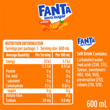 Fanta Orange Zero Sugar Soft Drink Bottles 600mL