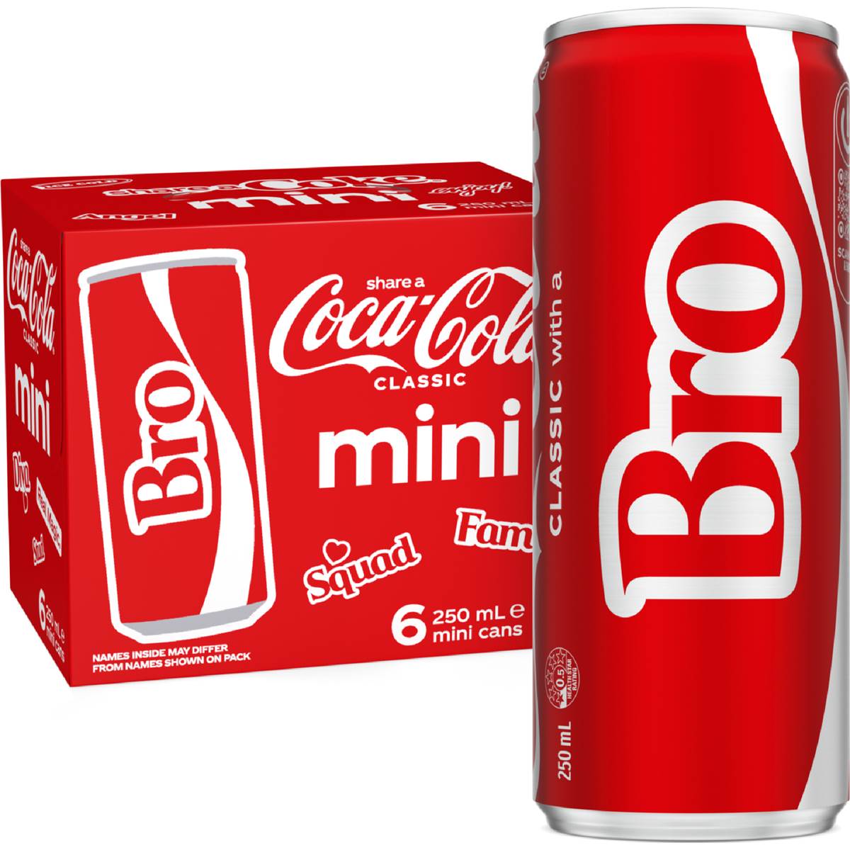 Coca-Cola Classic Soft Drink Mini Cans 250ml X 6 Pack