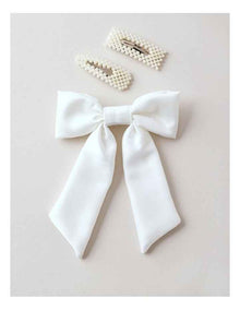 Oversized Bow With Pearl Clips in White