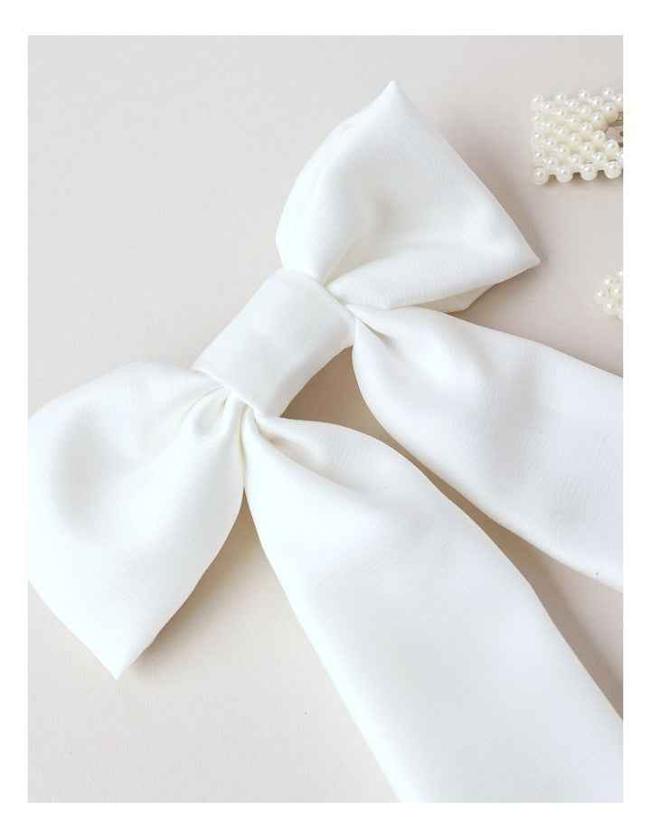 Oversized Bow With Pearl Clips in White