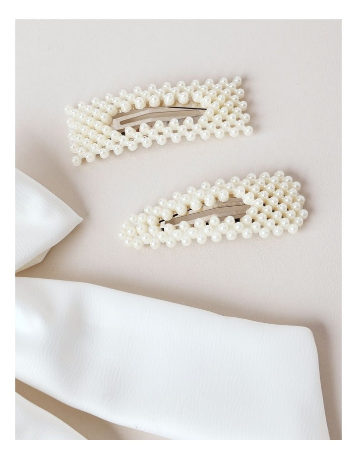 Oversized Bow With Pearl Clips in White