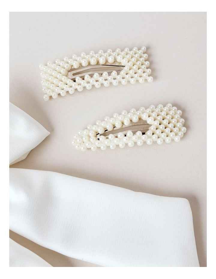 Oversized Bow With Pearl Clips in White