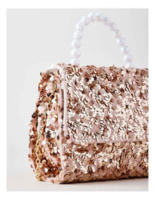 Sequin Bag with Pearl Handle in Pink