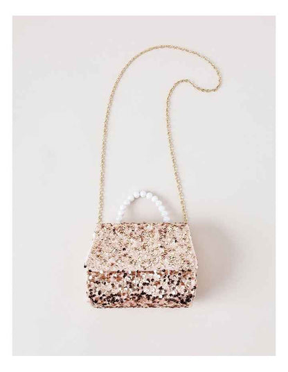 Sequin Bag with Pearl Handle in Pink