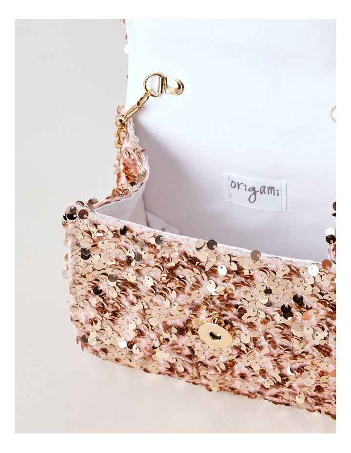 Sequin Bag with Pearl Handle in Pink