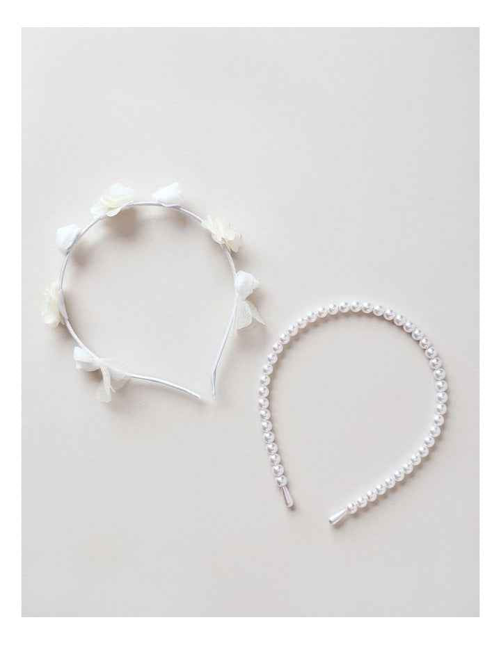 2 Pack Floral Tulle and Pearl Headband Set in White