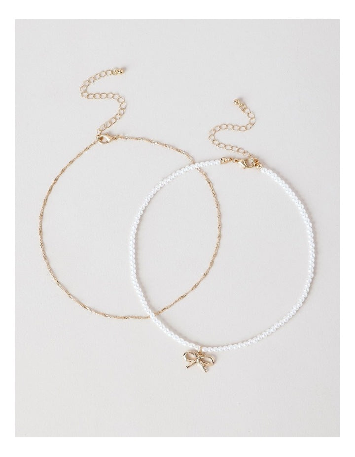 Pearl Bow Layered Necklace in Ivory
