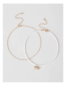 Pearl Bow Layered Necklace in Ivory