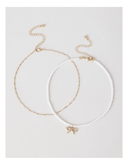 Pearl Bow Layered Necklace in Ivory
