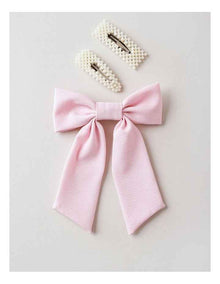Oversized Bow With Pearl Clips in Pink