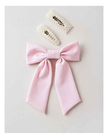Oversized Bow With Pearl Clips in Pink