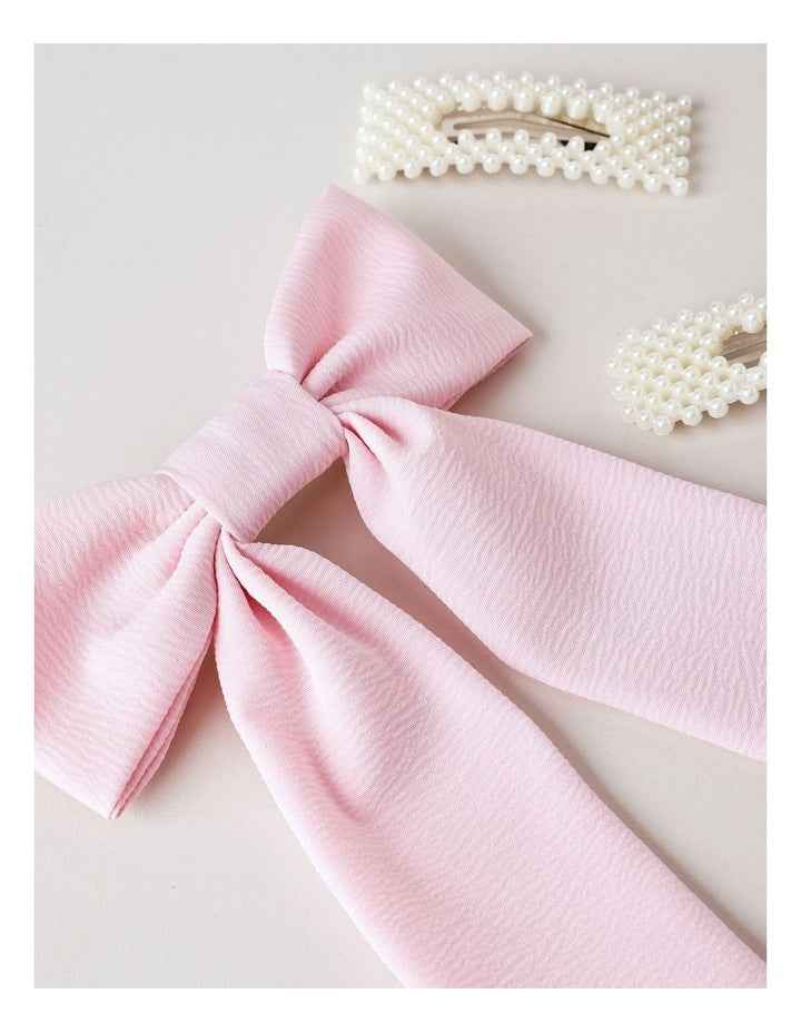 Oversized Bow With Pearl Clips in Pink