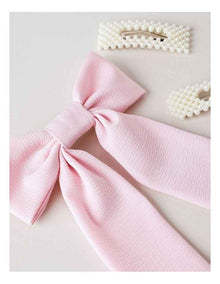 Oversized Bow With Pearl Clips in Pink