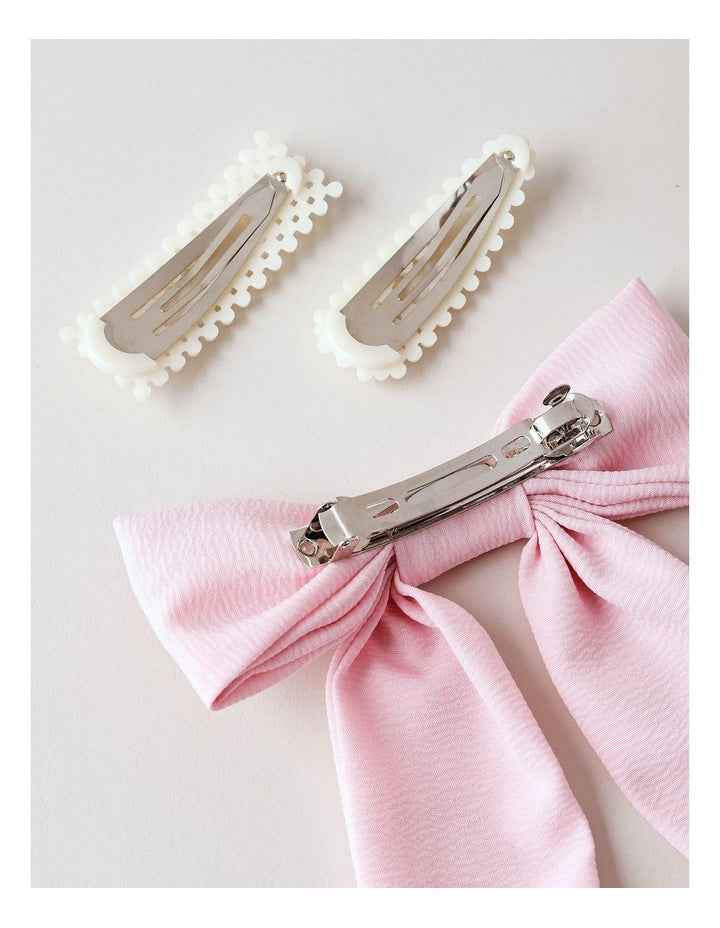 Oversized Bow With Pearl Clips in Pink