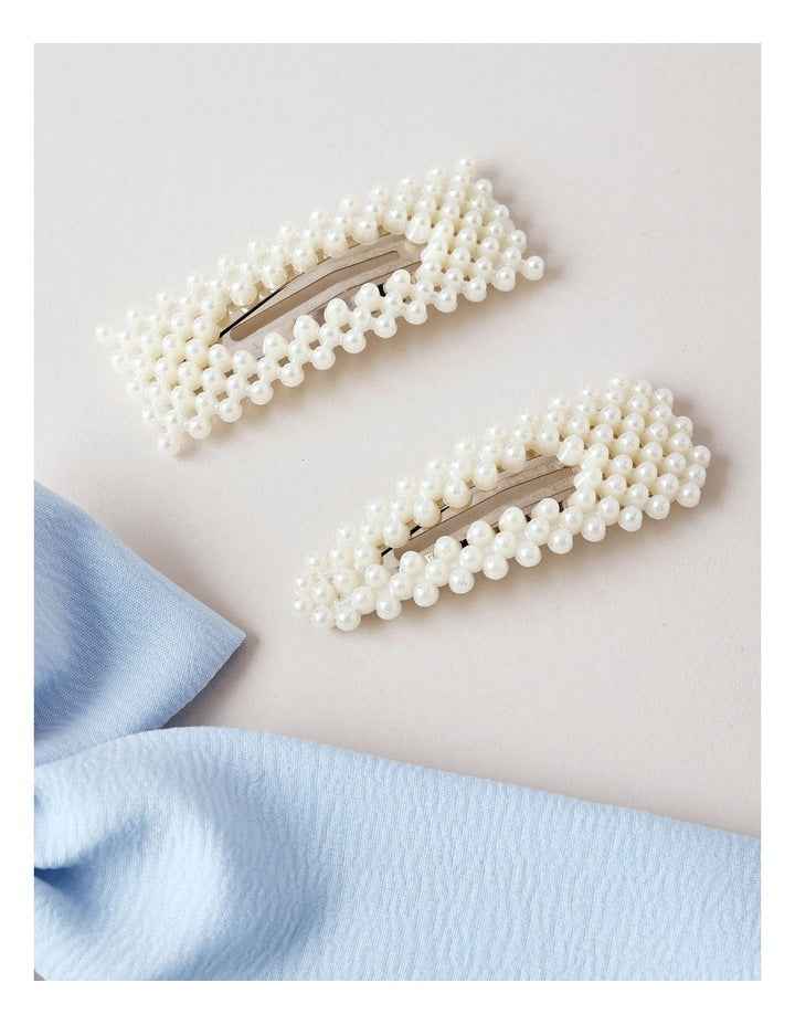 Oversized Bow With Pearl Clips in Blue