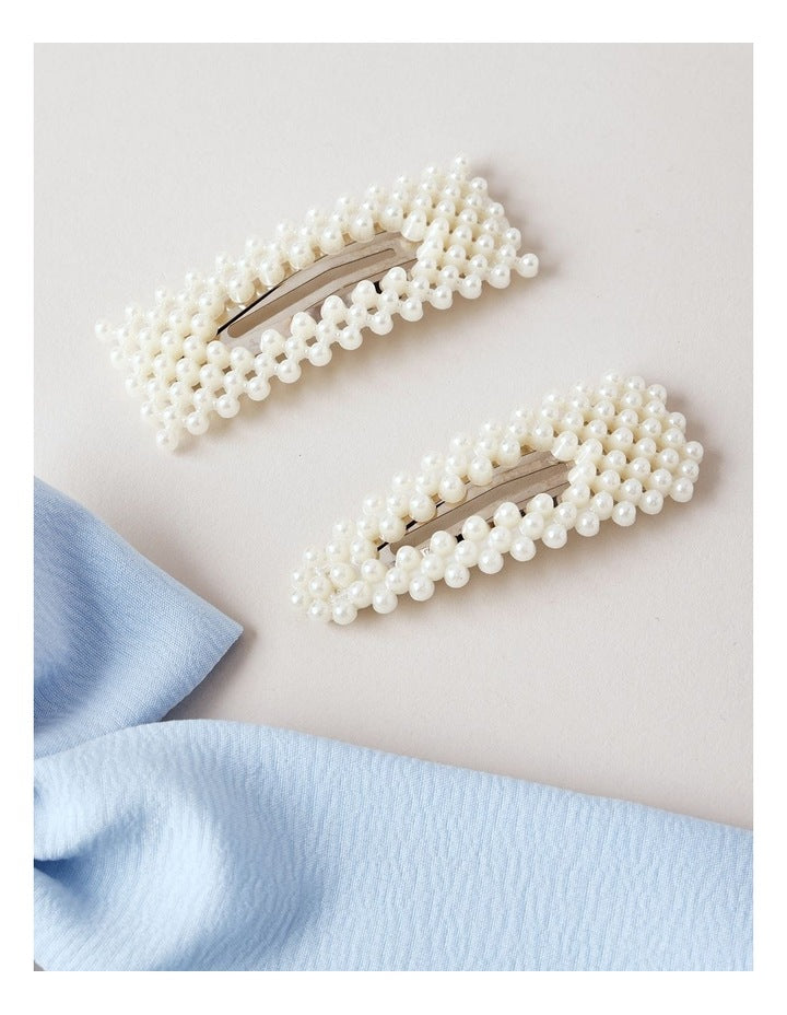 Oversized Bow With Pearl Clips in Blue