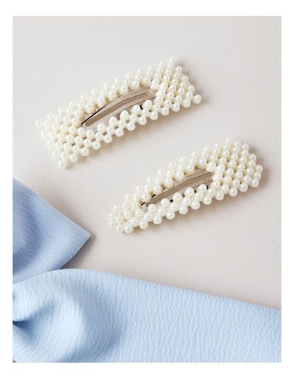 Oversized Bow With Pearl Clips in Blue