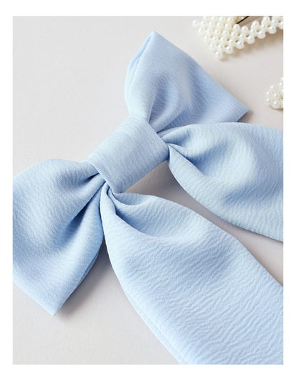 Oversized Bow With Pearl Clips in Blue