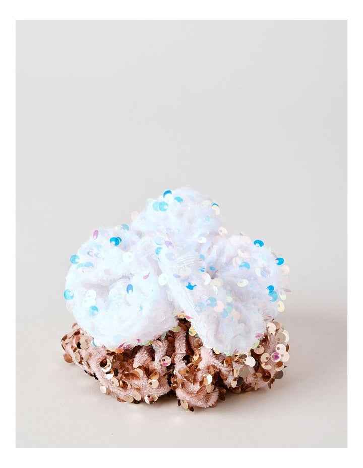 2Pk Scrunchie Sequins in Silver & Pink