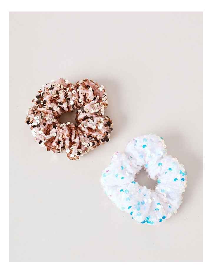 2Pk Scrunchie Sequins in Silver & Pink