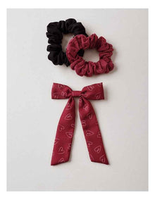 Oversized Bow Scrunchie with Mini Scrunchies in Red
