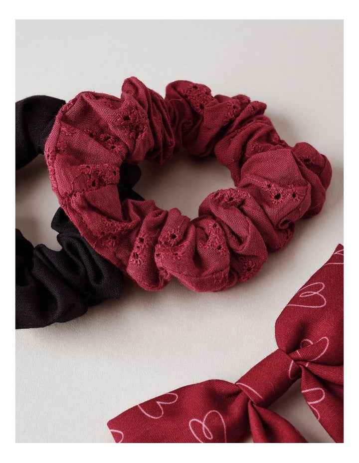 Oversized Bow Scrunchie with Mini Scrunchies in Red