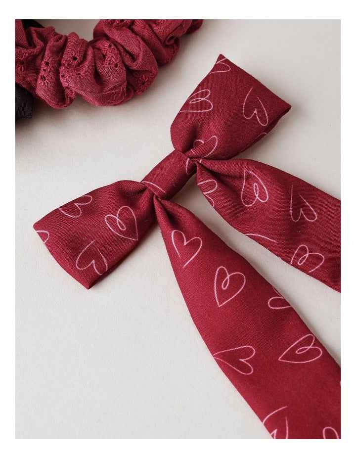 Oversized Bow Scrunchie with Mini Scrunchies in Red
