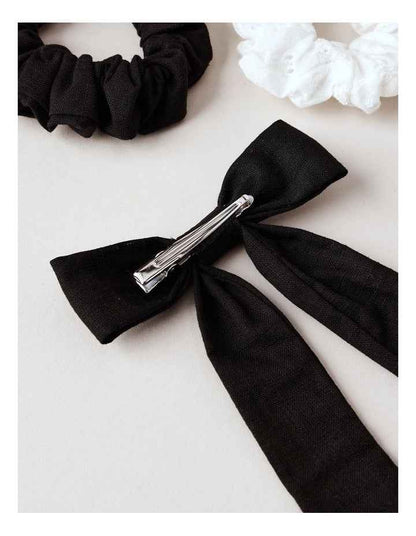 Oversized Bow Scrunchie with Mini Scrunchies in Black