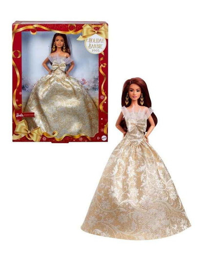 2025 Holiday Barbie Dark Brown Hair with Silver & Gold Gown Doll